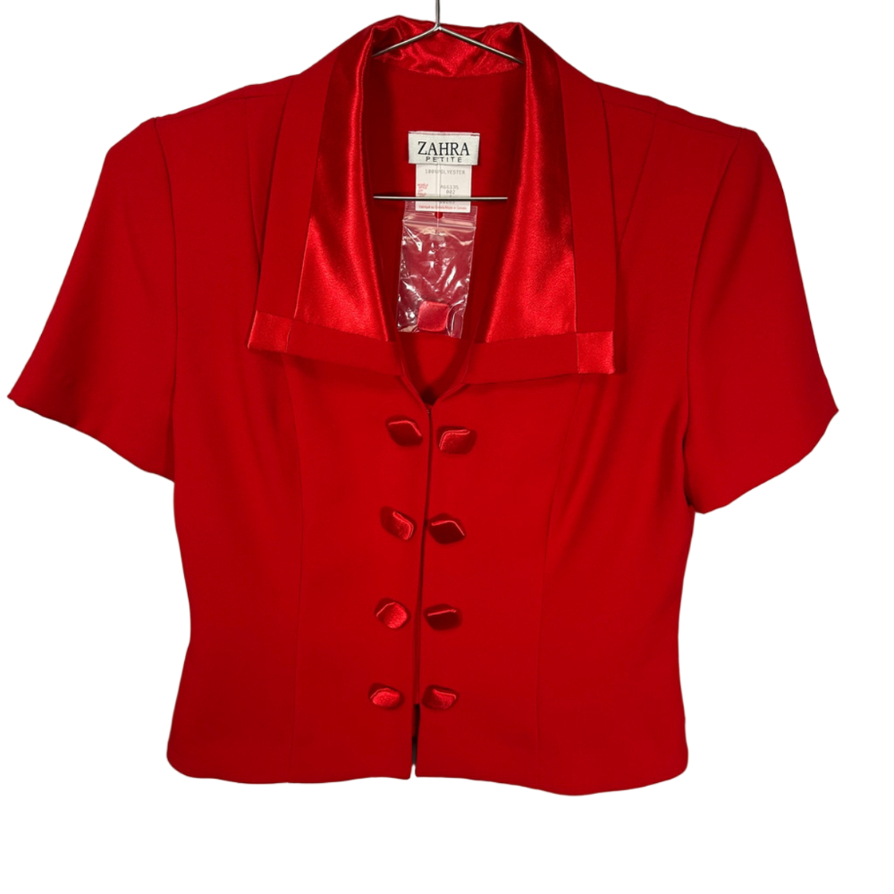 Vintage Button Up Red‎ Short Sleeve Collared Blouse Petite Small